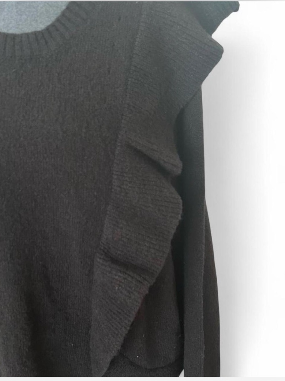 Black Ruffle Detail Women's Sweater - Picture 2 of 3